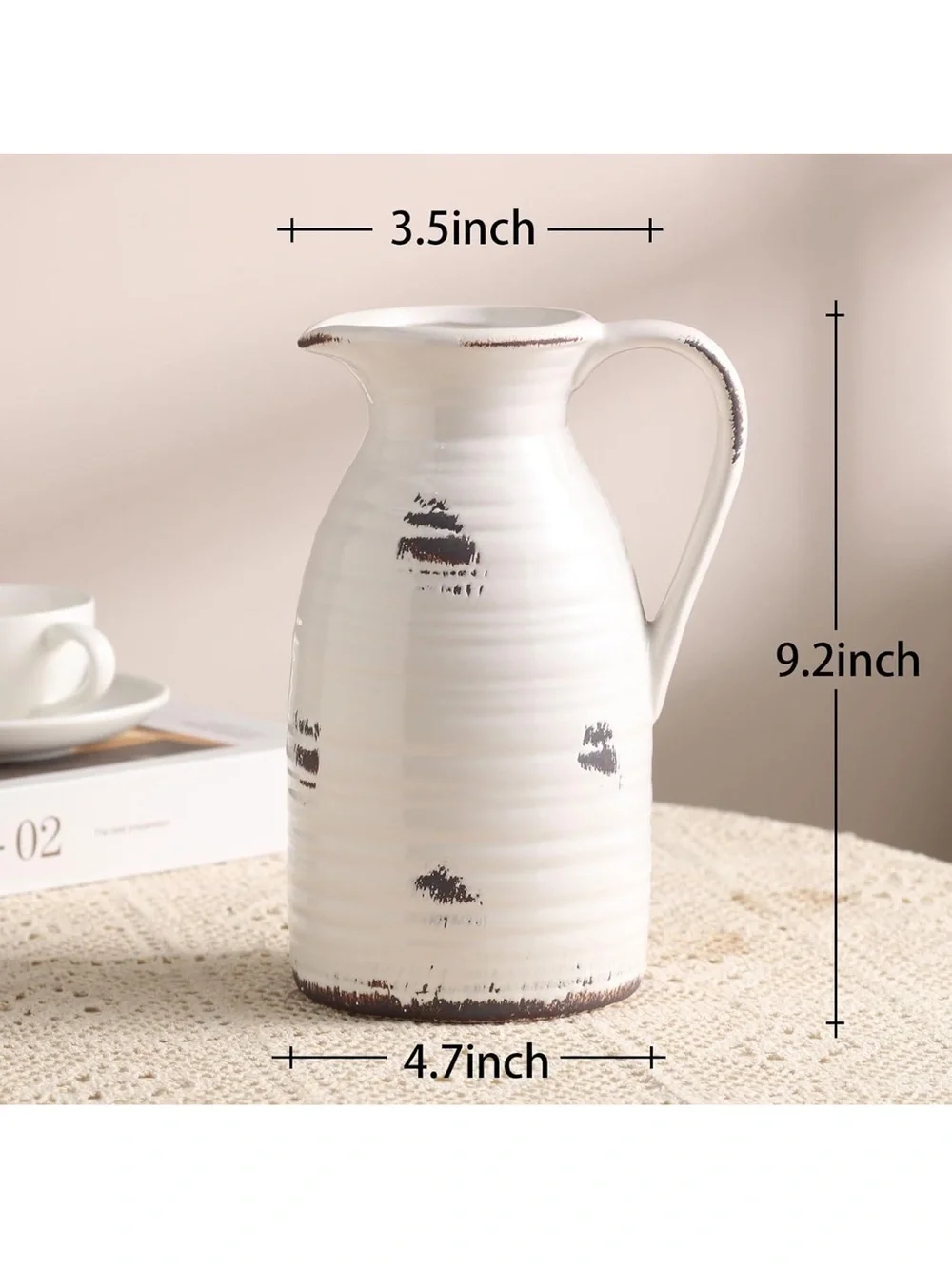 Rustic White Ceramic Vase with Neutral Floral Arrangement